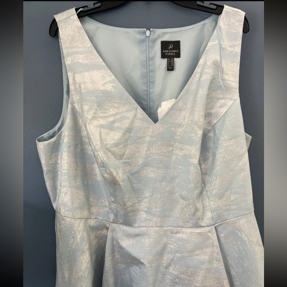 ADRIANNA PAPELL Metallic Jacquard High/Low Dress Blue Size 22W - Picture 6 of 11